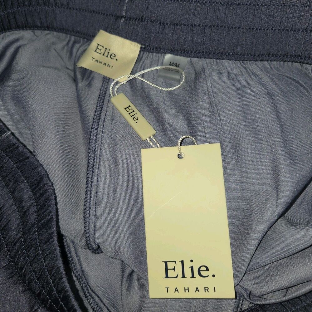New Elie Tahari Womens Wide Leg Pull On Pants Flow Satin Navy Floral Size Medium - Picture 3 of 4